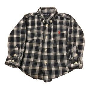 Ralph Lauren Baby Boys 18 Months Plaid Button Down Dress Shirt White Blue Collar